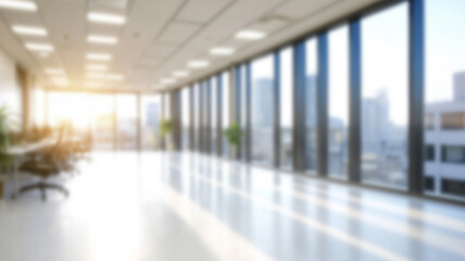Beautiful blurred background of a light modern office interior with panoramic windows and beautiful lighting. Ai Generated Images