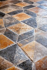 Elegant geometric design of ceramic tile flooring with contrasting grout, enhancing modern interior aesthetics.