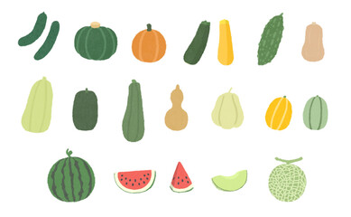 ウリ科の野菜と果物のイラストセット