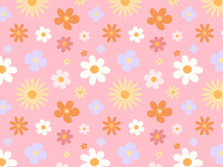 Floral seamless pattern with spring flowers decorative background, easter, cover, fabric, textile, packaging, wallpaper, clothing, summer, vector illustration 