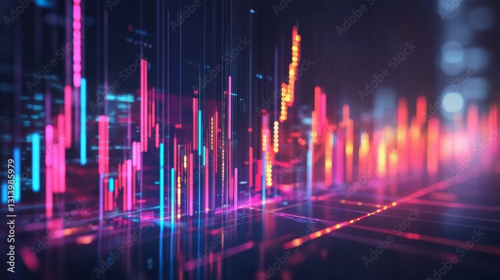 Poster dynamic digital data visualization with colorful graphs and statistics in abstract style