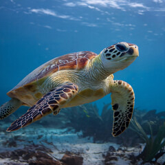 A Hawksbill Sea Turtle swimming