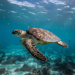 A Hawksbill Sea Turtle swimming