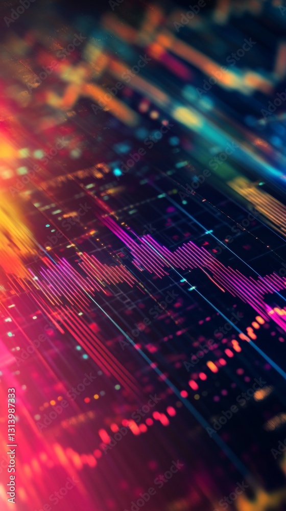 Poster vibrant abstract digital data visualization with colorful patterns and graphical elements