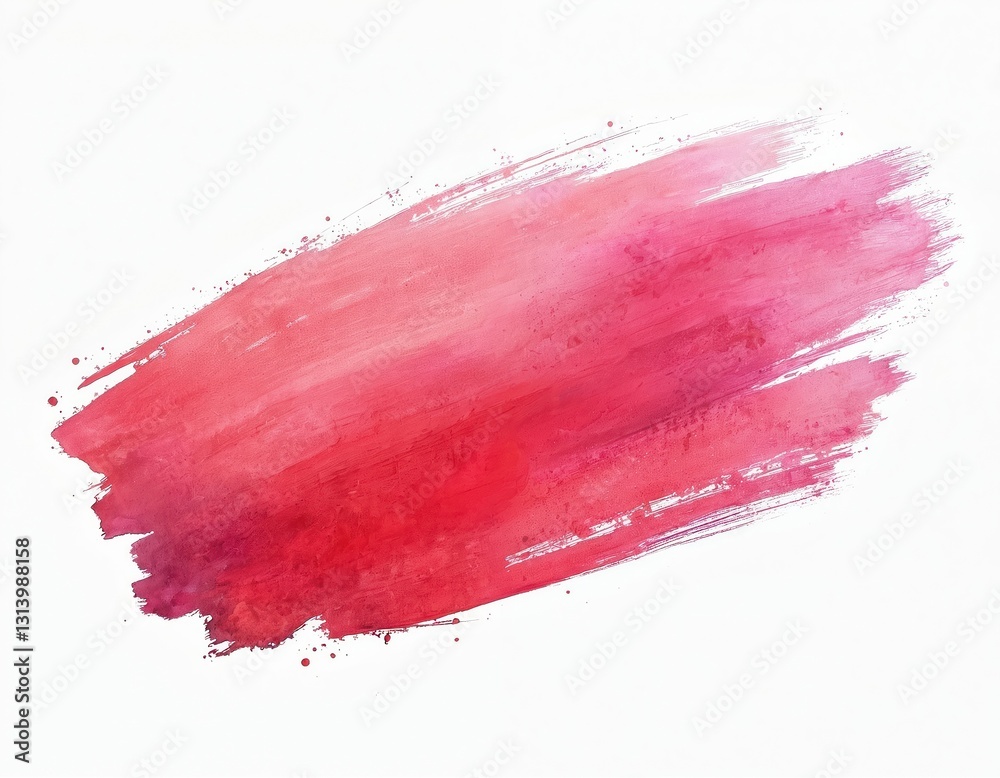 Poster Diagonal brush stroke in red and pink watercolor paint on white backdrop. Abstract shape with grunge texture and vibrant gradient for design elements.