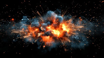 Dramatic Explosion of Fire and Smoke with Vibrant Colors Against a Dark Background