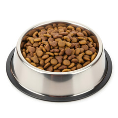 Stainless steel bowl with low-grain salmon dry cat food for neutered cats