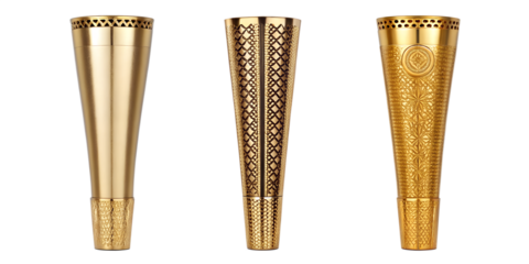 Three Different Styles of Intricate Golden Torch for Ornate Decoration and Design Photography, Cut Out