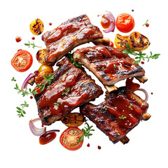 A Barbecue Platter with Ribs Sauce and Grilled Vegetables Isolated on Transparent Background