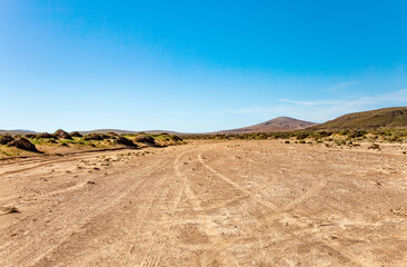 Track into the Canada de Melian riverbed, Island Fuerteventura, Canary Islands, Spain, Europe.