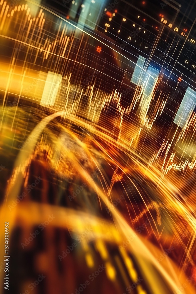 Poster vibrant abstract representation of financial data with dynamic lines and graphs. perfect for illustr