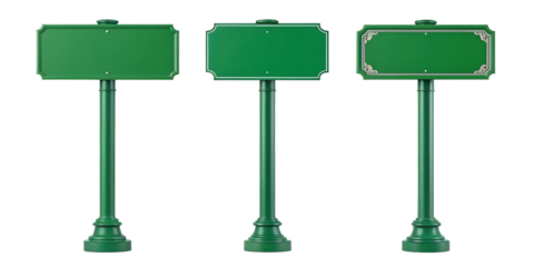 Green Street Sign on White Background in Three Different Styles for Street Photography, Cut Out