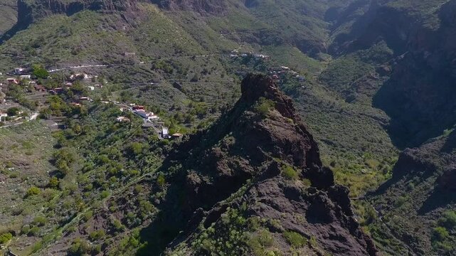Drone view on The Mask Gorge. A dangerous gorge in the mountains on the acute Tenerife