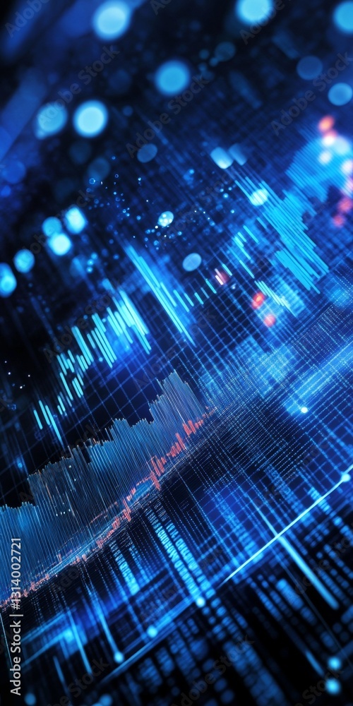 Poster abstract digital data visualization with blue lines and glowing patterns in a high-tech environment