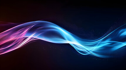 Fototapeta premium Abstract Background With A Dynamic Flow Of Colorful Particles Forming A Wavy Line In A Gradient Of Pink And Blue