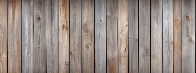 Fototapeta premium A seamless panorama of aged barnwood planks with deep grooves and a weathered surface.