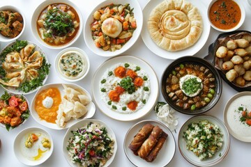 Traditional Middle Eastern Dishes on White Background