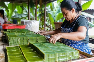 Woman Preparing Traditional Kuih on Wooden Table