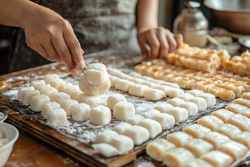 Woman Preparing Traditional Kuih on Wooden Table
