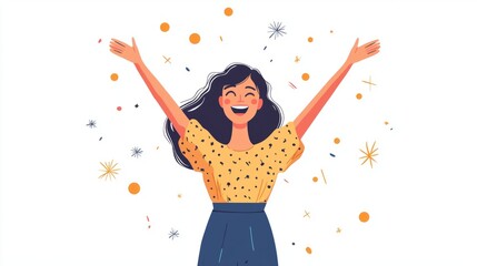 Obraz premium Woman celebrating a personal achievement, standing with arms raised in victory