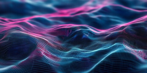 Obraz premium Abstract Digital Representation of Ocean Waves with Colorful Light Patterns and Flowing Motion