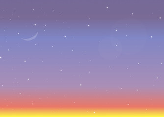 A beautiful gradient imitation of a twilight sky with newly emerged stars and a crescent moon