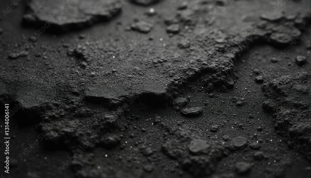 Poster macro of dark, rough stone texture background. black rock surface, coal material. abstract grungy pa