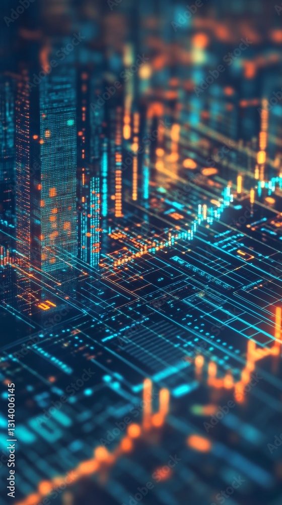 Poster abstract digital data visualization with colorful lights and patterns representing technology and gr