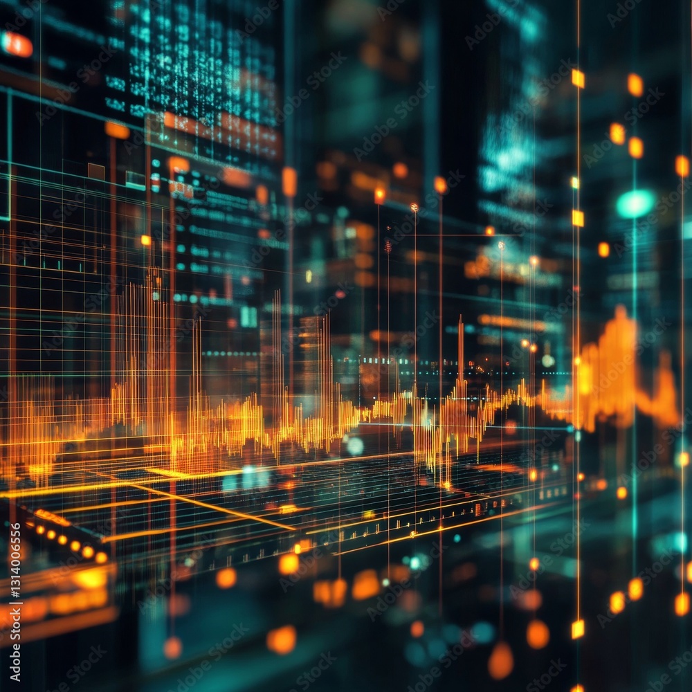 Poster dynamic digital data visualization with graphs and patterns on a high-tech interface