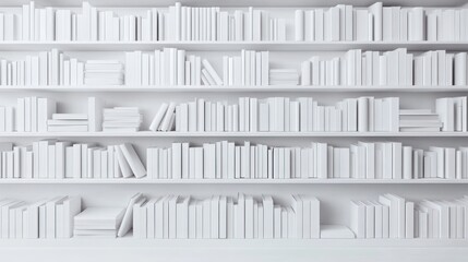 White bookshelf with many books.