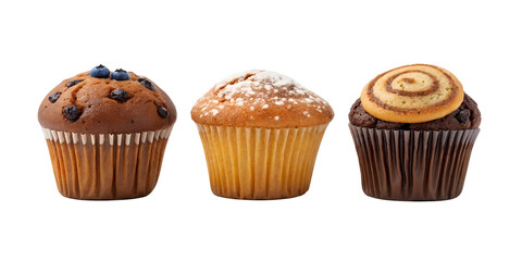 Three Different Styles of Muffin on White Plate for Tempting and Homemade Bakery Photography, Cut Out