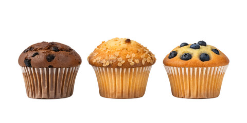 Three Different Styles of Muffin on White Plate for Warm and Tasty Breakfast Photography, Cut Out