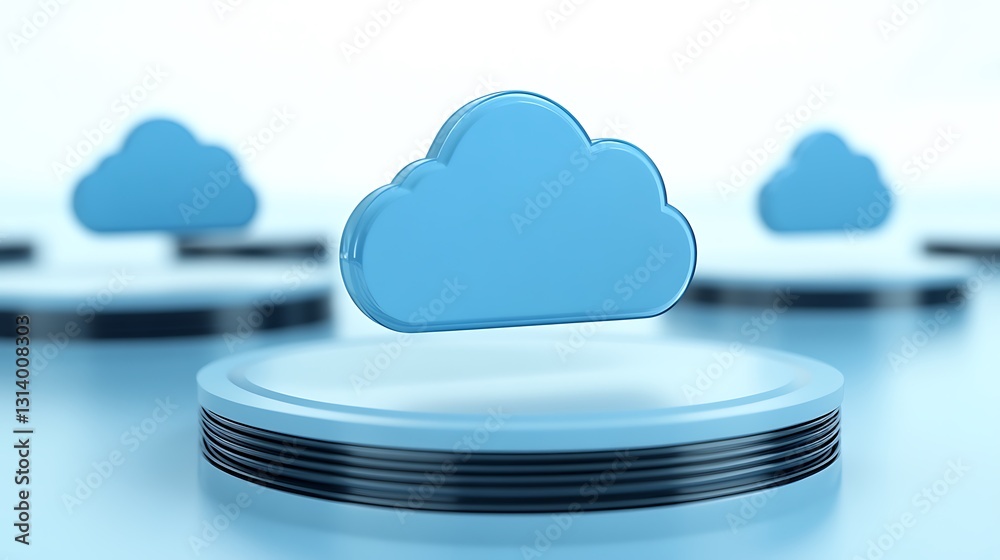 Poster 3d render of cloud symbol on platform representing cloud computing concept and digital connectivity