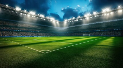 A brightly lit stadium field shows potential for sport games