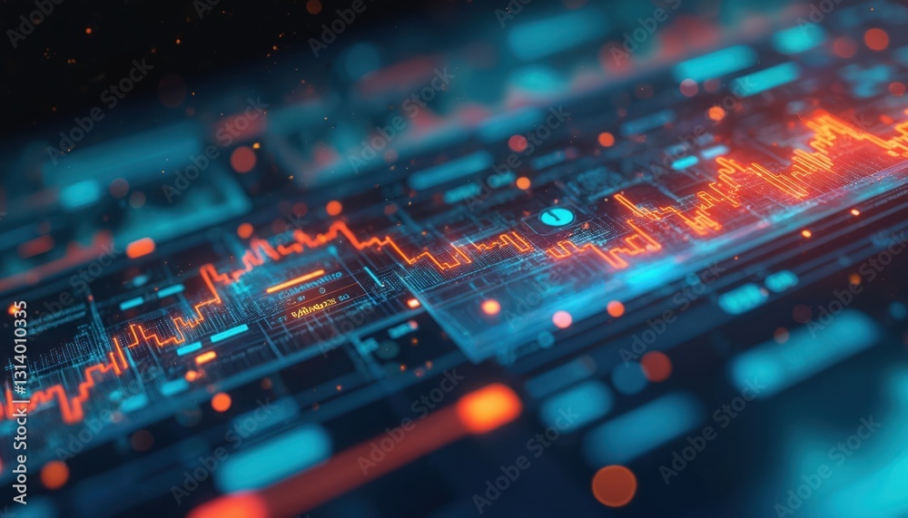 Aufkleber big data analytics, business intelligence concept. futuristic red, blue interface background with gl