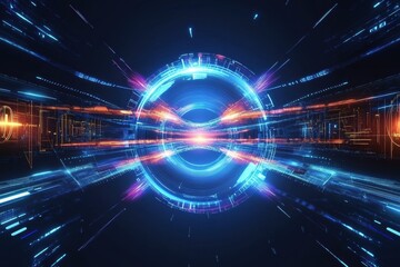 Obraz premium Abstract Futuristic Digital Tunnel of Light and Data Streams