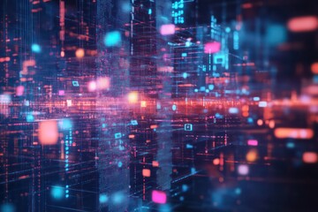 A conceptual digital world where floating hashtags, social media notifications, and AI-powered insights merge in an abstract background