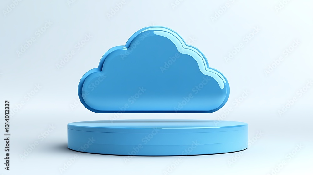 Poster blue cloud icon 3d rendering on light background for digital concepts and cloud computing solutions