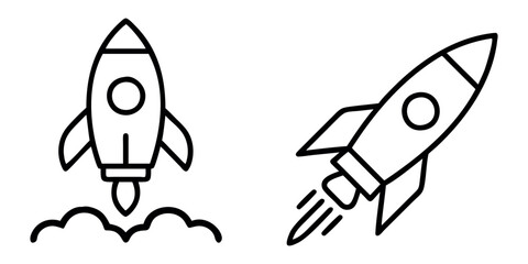 Three Rocket Launch Sequence Illustrations in Black and White
