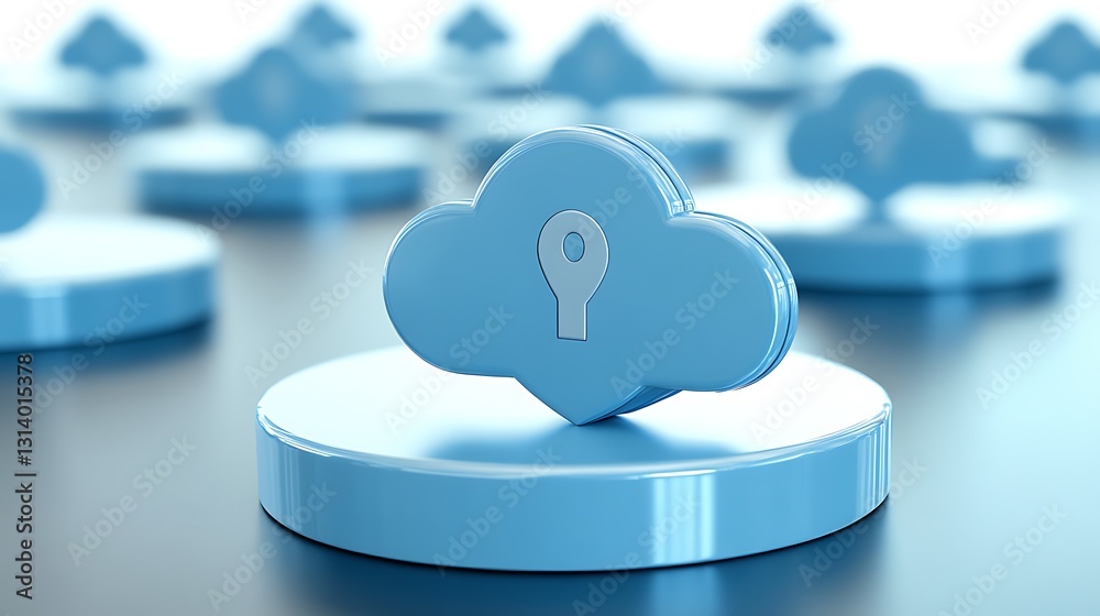 Poster blue cloud icon with key symbolizing digital security and online privacy concept in cloud computing 