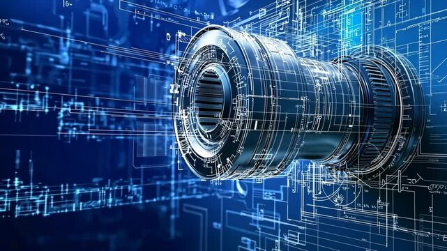 3D model of a machine component, technical drawing, engineering design