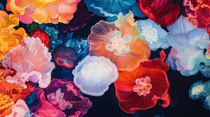 Vibrant Floral Pattern with Colorful Elements and Artistic Details