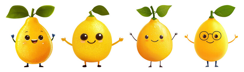 cute lemon characters on white background