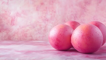 Pink Peaches Resting On A Pink Surface