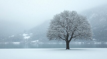 Snowy Lake, Winter Tree