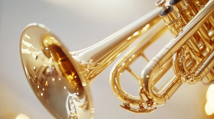 Obraz premium Close-Up of a Gleaming Gold Trumpet: A Symphony of Brass and Light