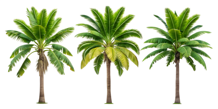 Three Different Styles of Tropical Banana Palm Tree with Lush Greenery for Exotic and Vibrant Tropical Photography, Cut Out