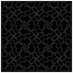 Black background with figures from dots. Black and white pattern for web page, textures, card, poster, fabric, textile. Repeating design.