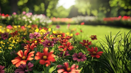Vibrant flowers in a sunny garden.