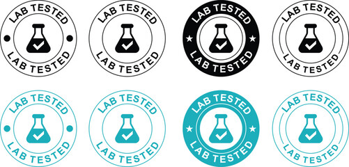 Lab tested badges, lab tested stickers, Lab tested labels. © Saima